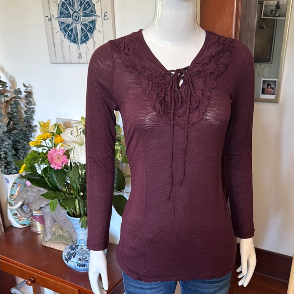 NWT international concept size small Women's Burgundy Lace-Up Top